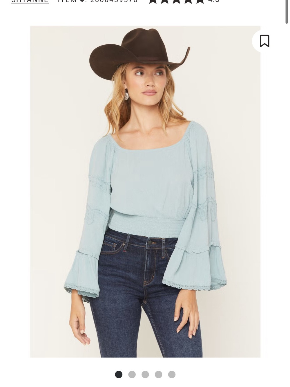 Shyanne Light Blue Smocked Waist Peasant Crop Top